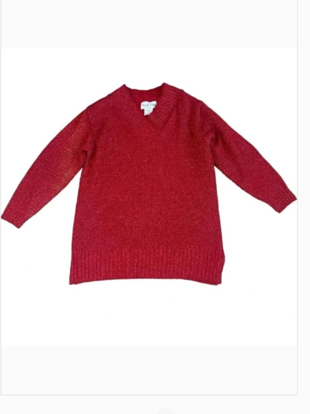 Diane Von Furstenberg Sparkle Sweater Bold Red Glitter Pullover Stretch Sz Small